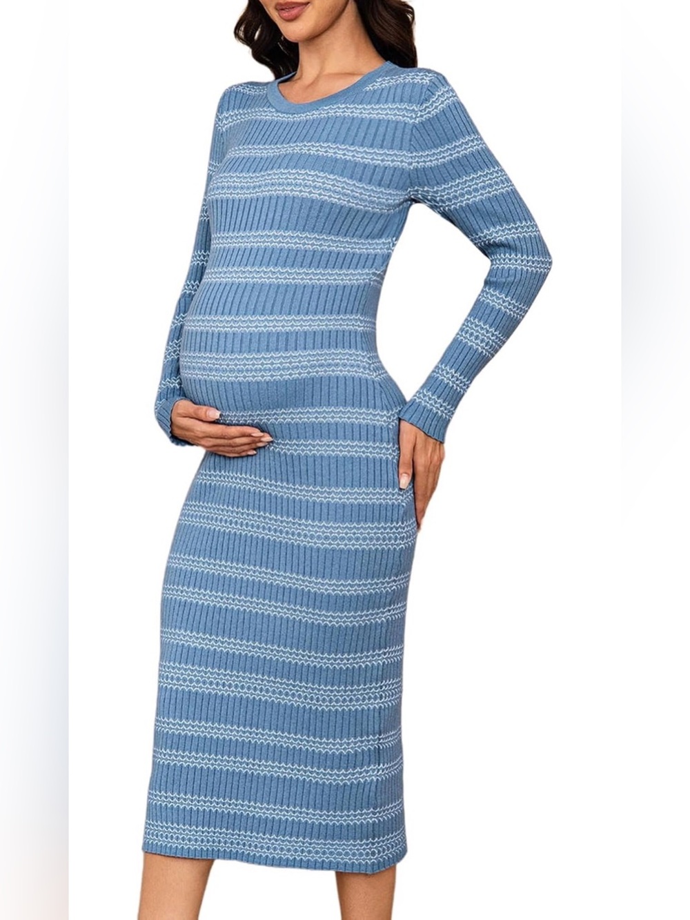 NWOT, Maternity Ribbed Knit Maxi Dress in Light Blue, size M